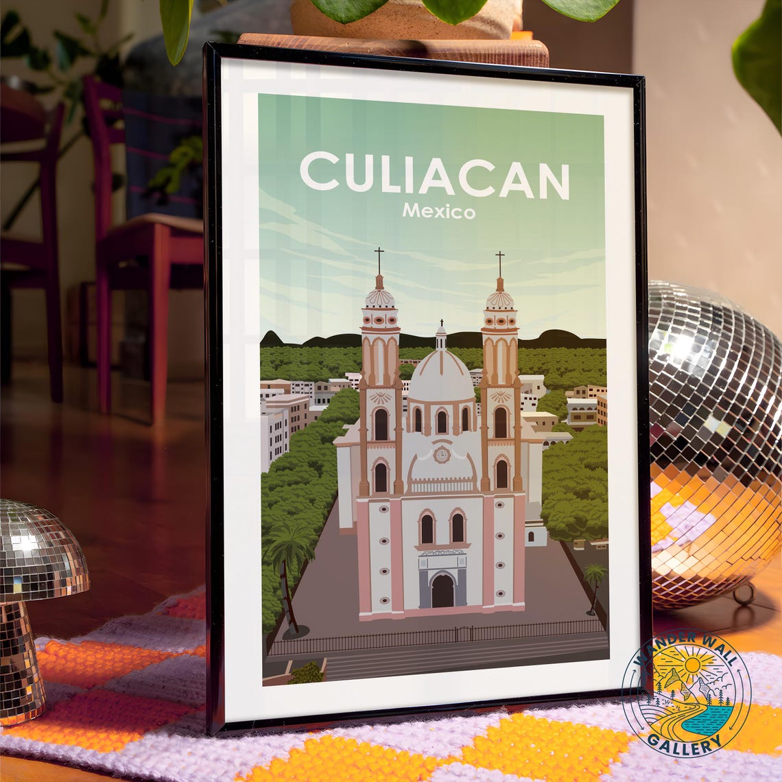 Culiacan Mexico Cathedral Pink Twin Towers City Skyline Poster - Image 4