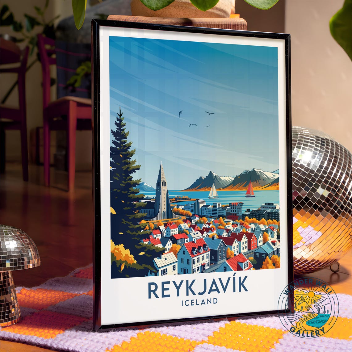 Reykjavik Iceland Waterfront Skyline Autumn Retro Travel Poster - Image 4
