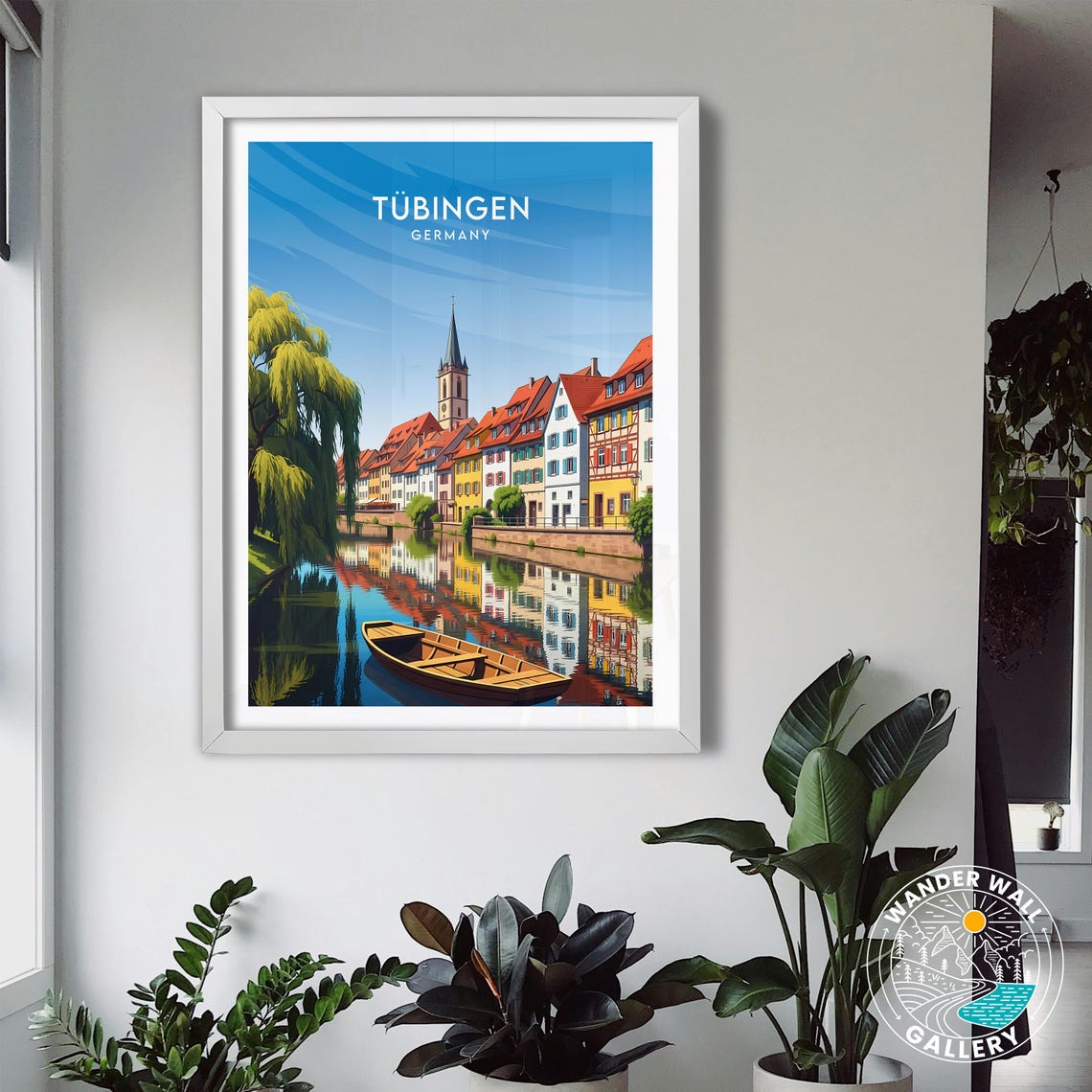 Tubingen Germany Riverside Old Town Church Retro Travel Poster - Image 3