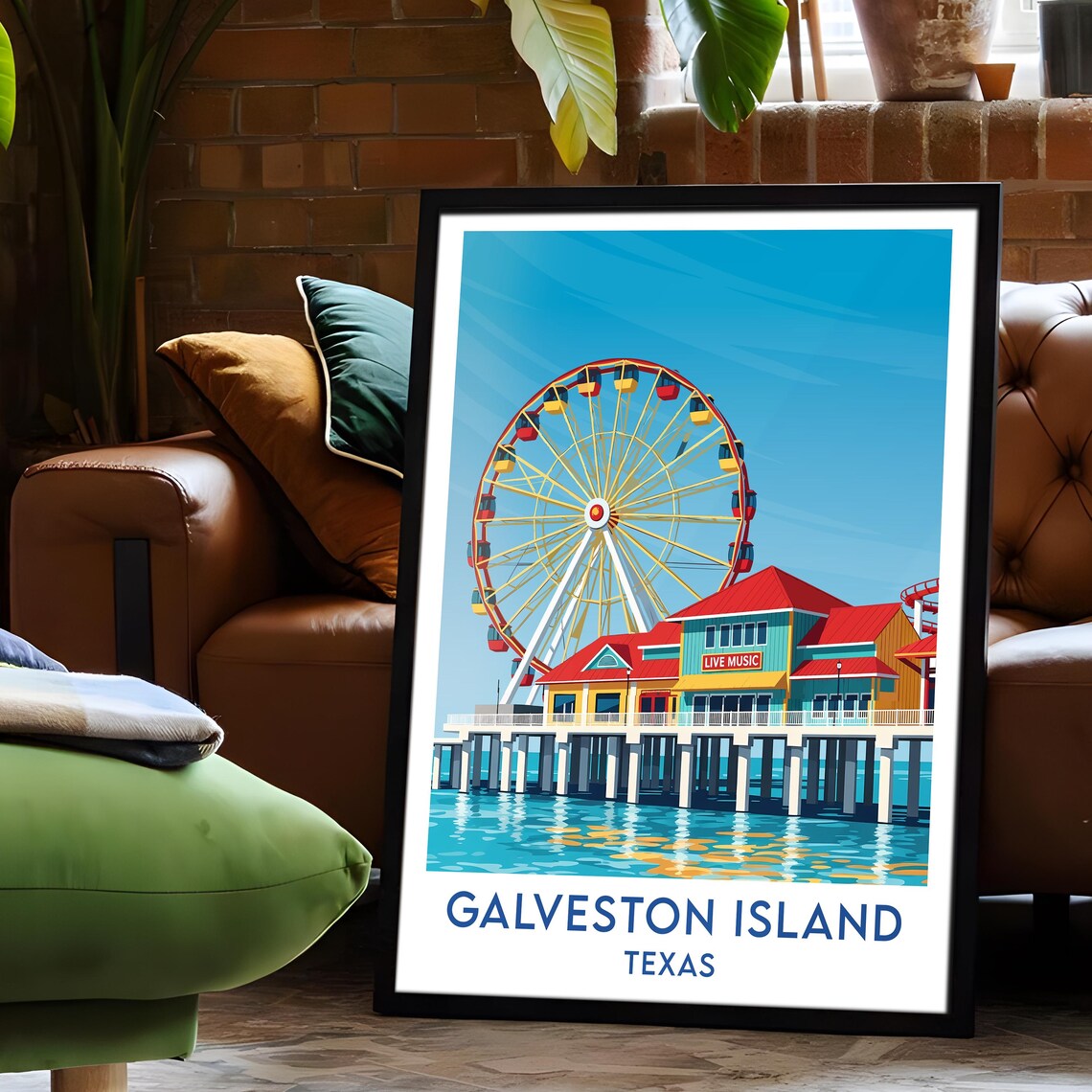 Galveston Island Pleasure Pier Giant Ferris Wheel Ocean Poster - Image 6