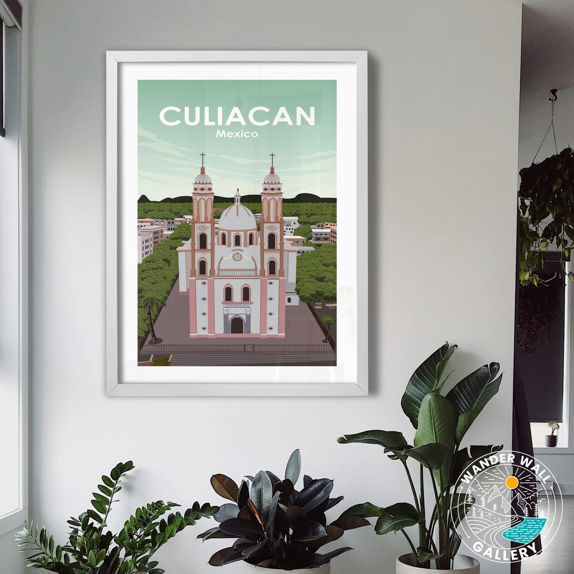 Culiacan Mexico Cathedral Pink Twin Towers City Skyline Poster - Image 3