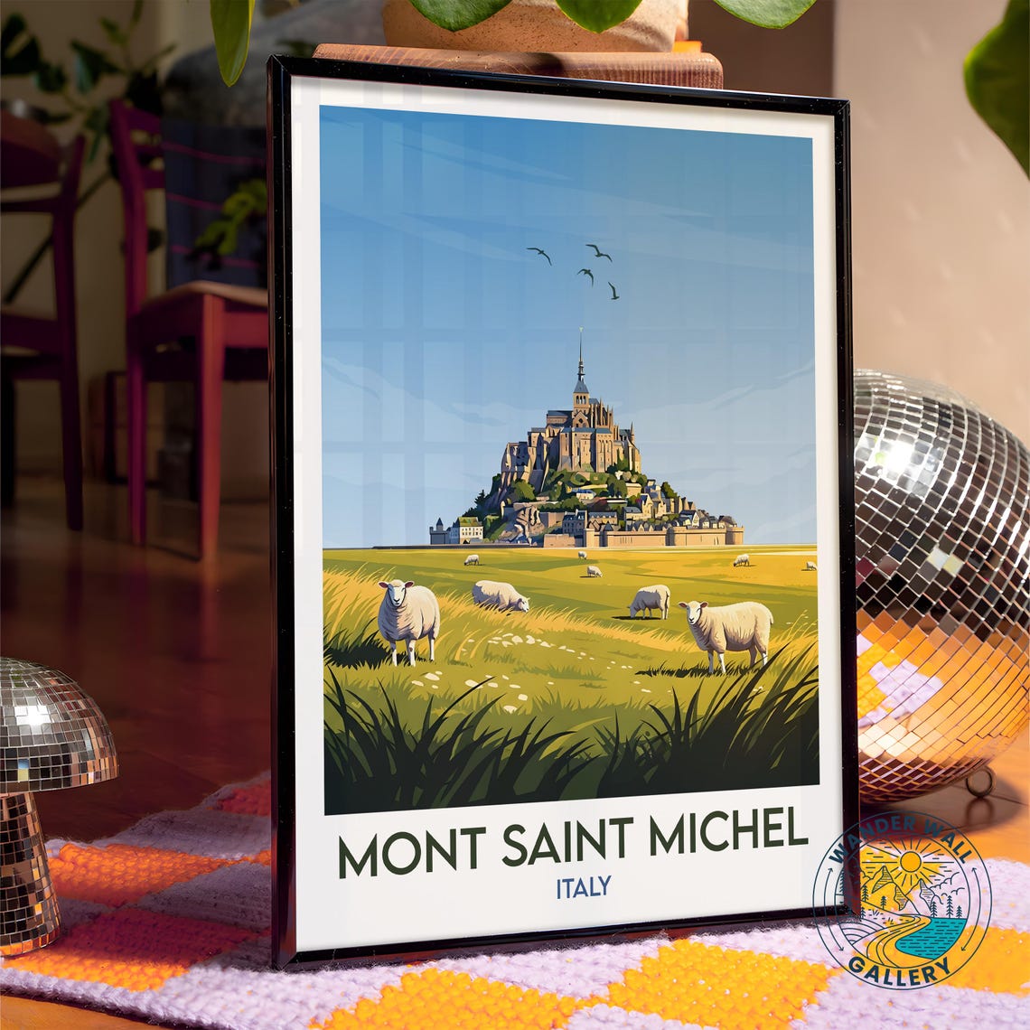 Mont Saint Michel Island Abbey Meadow Captioned Italy Travel Poster - Image 4