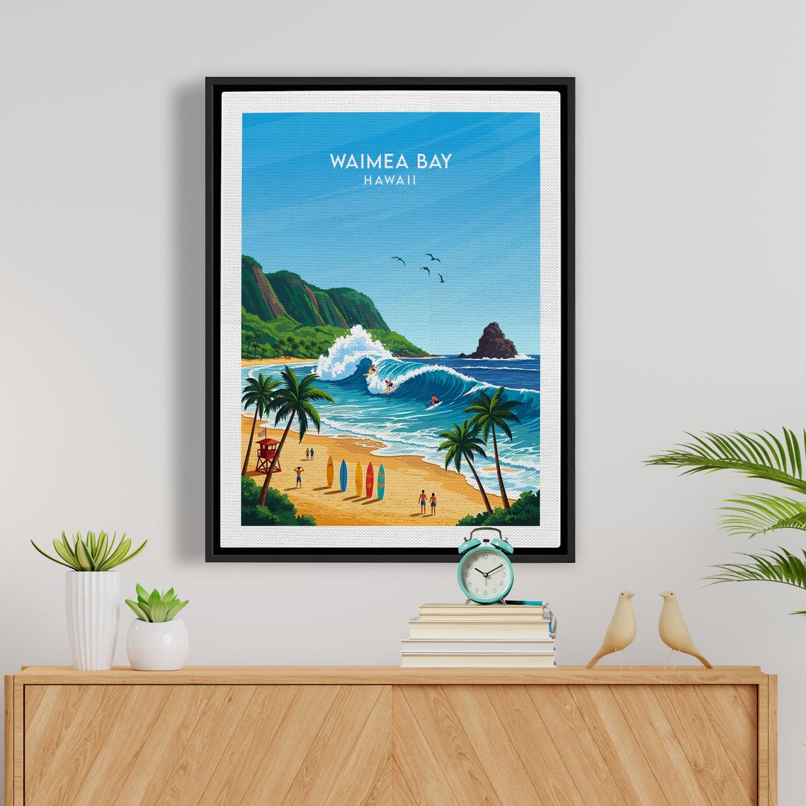 Waimea Bay Hawaii Surfers Big Wave Surfing Palm Beach Poster - Image 5
