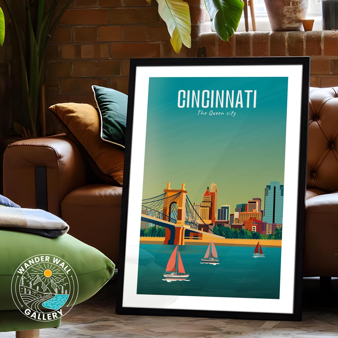 Cincinnati Ohio Queen City Roebling Bridge Retro Travel Poster - Image 6