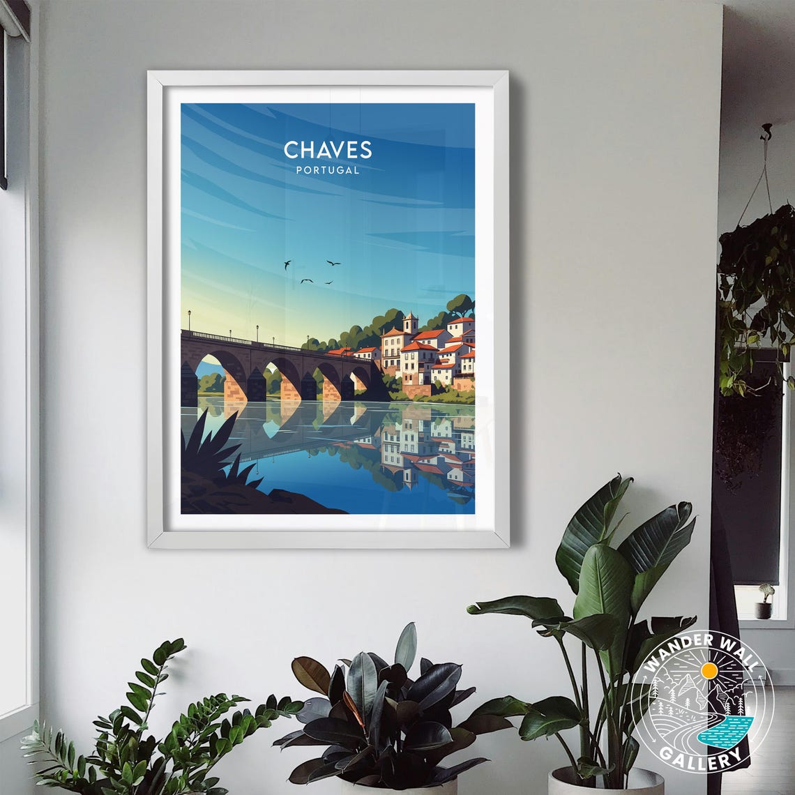 Chaves Portugal Old Stone Bridge River Reflection Travel Poster - Image 3