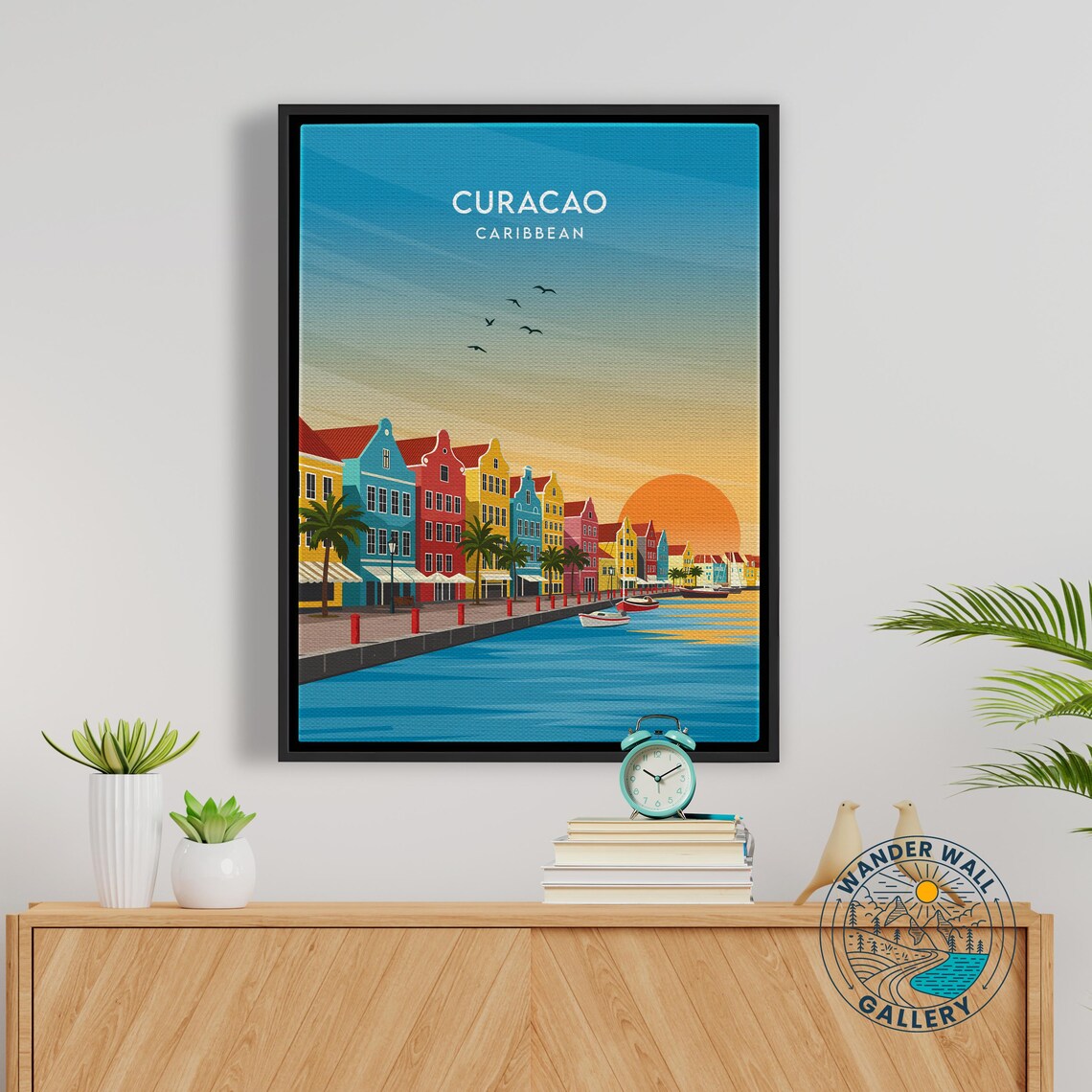 Curacao Caribbean Colorful Waterfront Sunset Dutch Houses Travel Poster - Image 5