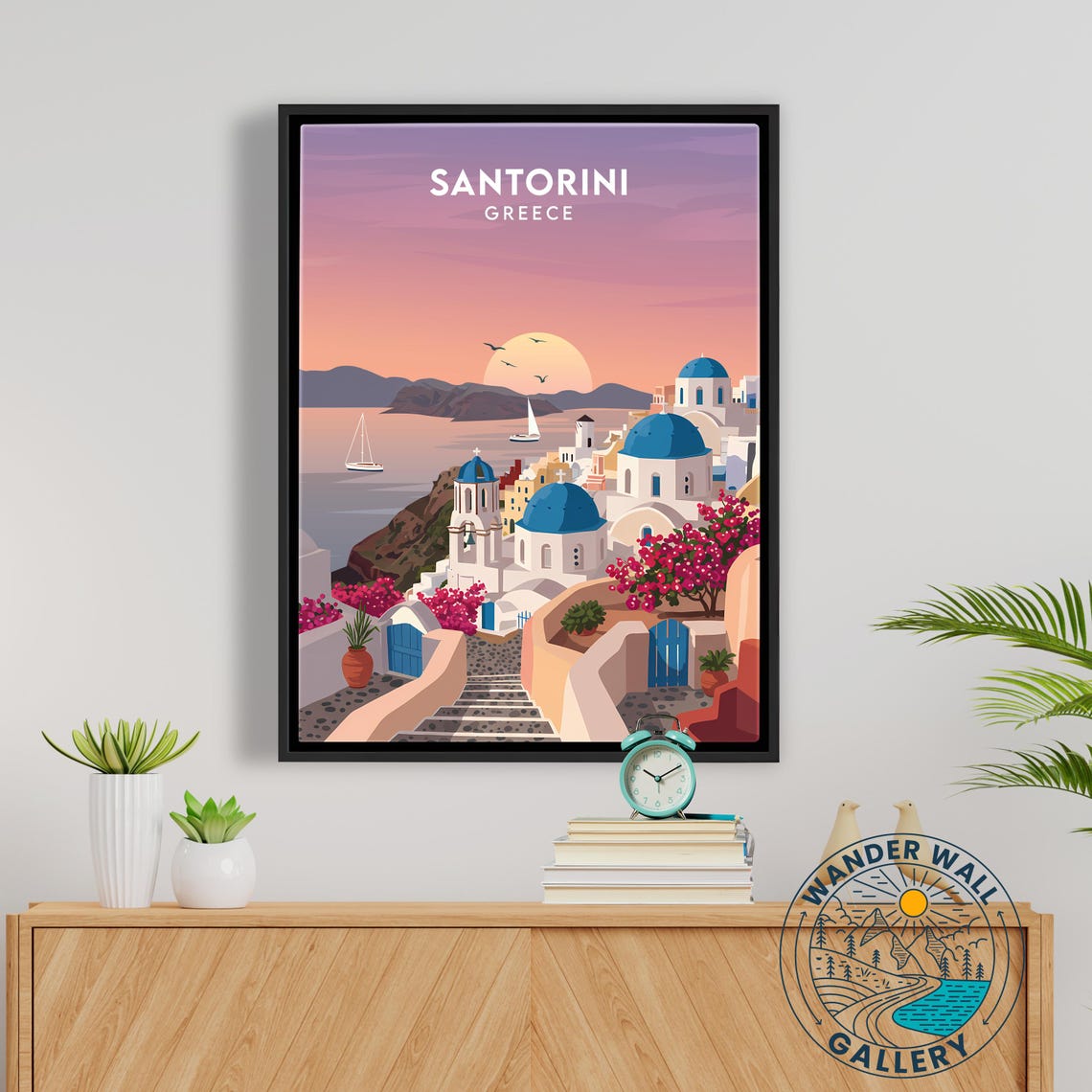 Santorini Greece Blue Domes Bougainvillea Sunset View Poster - Image 5