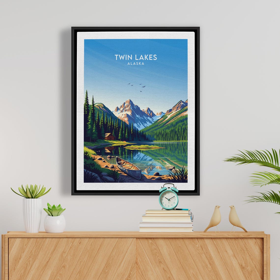 Twin Lakes Alaska Log Cabin Canoe Mountain Lake Wilderness Poster - Image 5