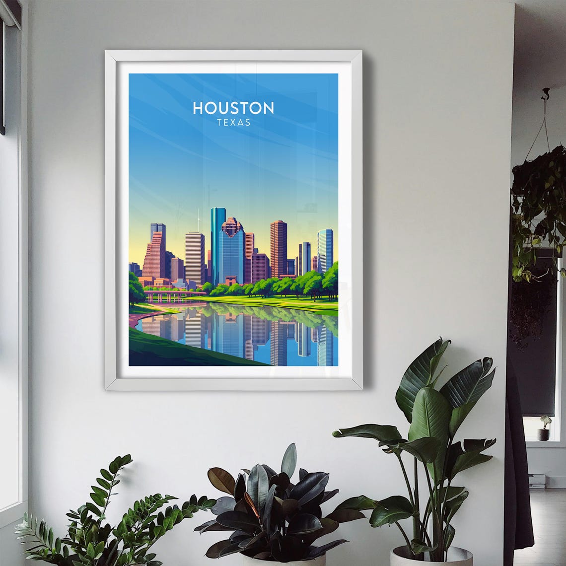Houston Texas Downtown Skyline Buffalo Bayou Reflection City Poster - Image 3
