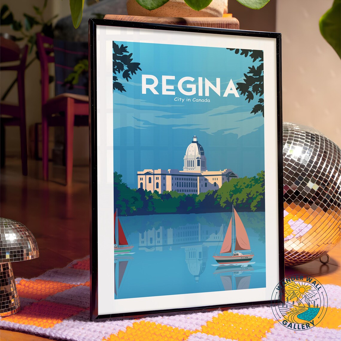Regina Canada Legislative Building Lake Sailboats Retro Travel Poster - Image 4