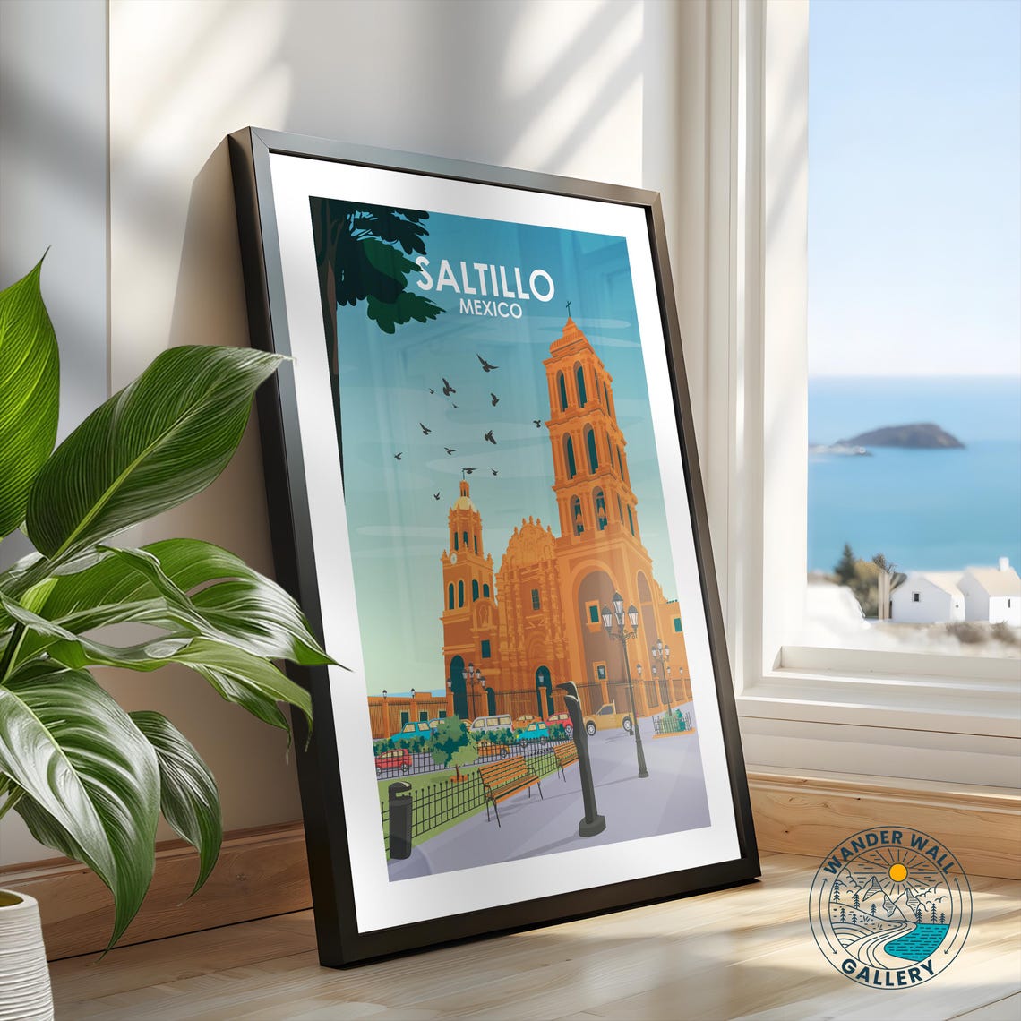 Saltillo Mexico Santiago Cathedral Plaza Colonial Retro Travel Poster - Image 2