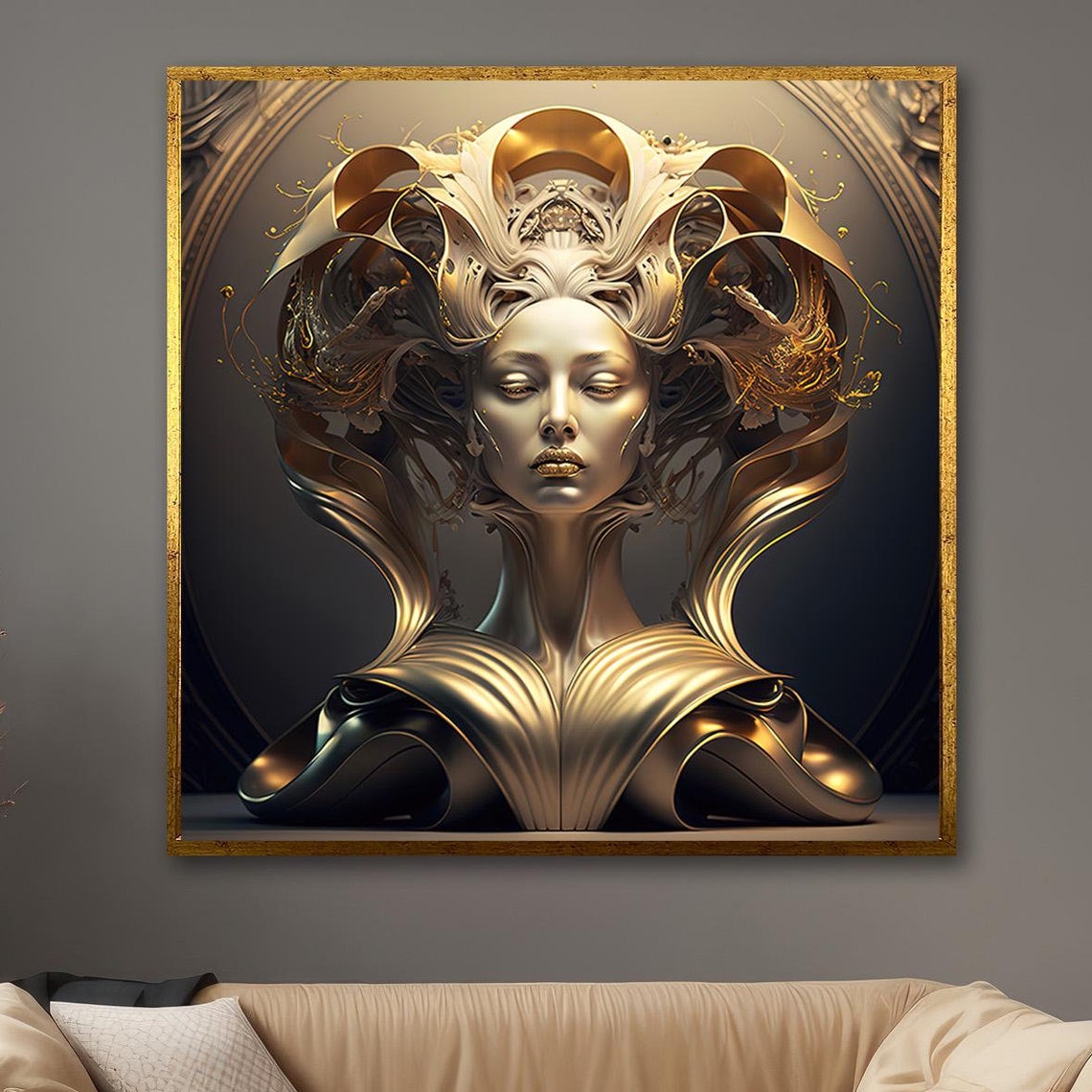 Medusa Golden Sculpture Bust Bronze Woman Classical Art Poster