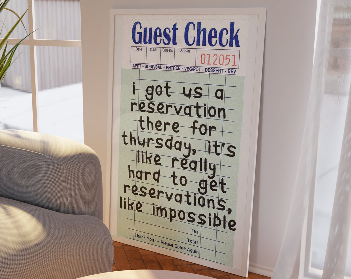 Guest Check Print Bar Cart Decor College Dorm Poster Retro Drink Trendy Wall Art Apartment Preppy