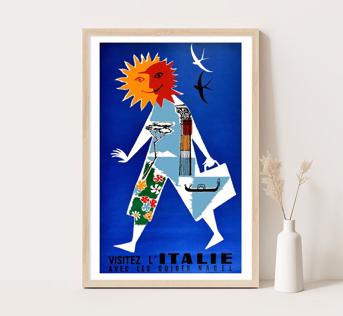 Visitez Italie Nagel Guides Sun Figure Landmark Collage Travel Poster