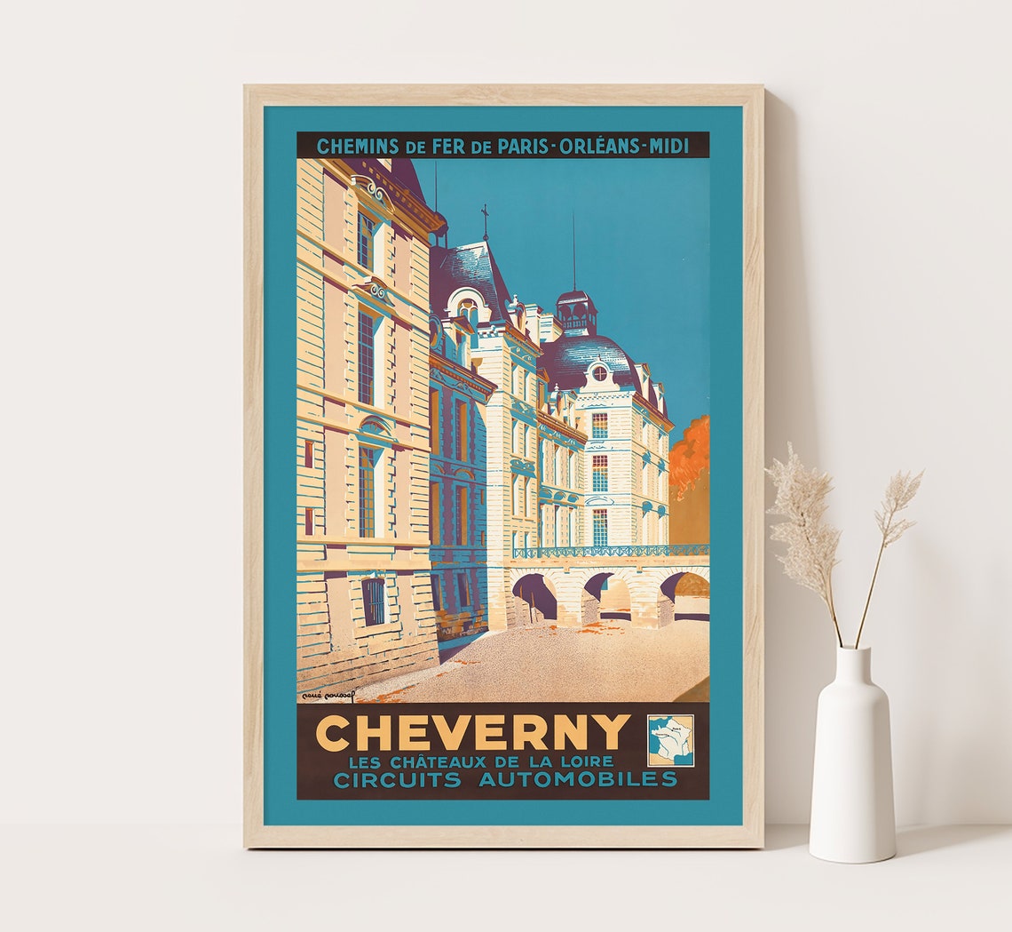 Cheverny France Loire Valley Castle Facade Vintage Chateau Poster