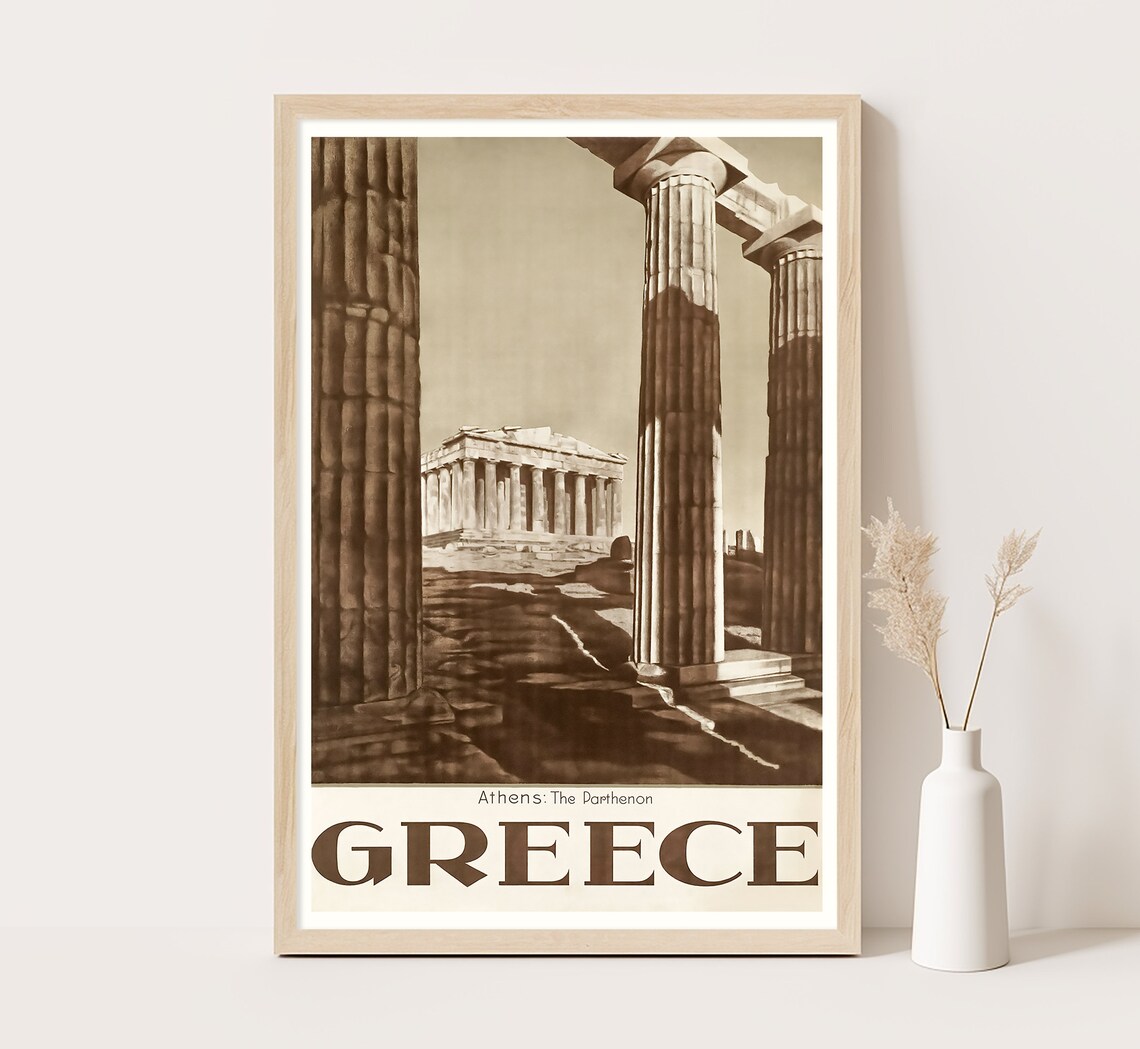 Athens Greece Parthenon Columns Ancient Ruins Vintage Travel Poster