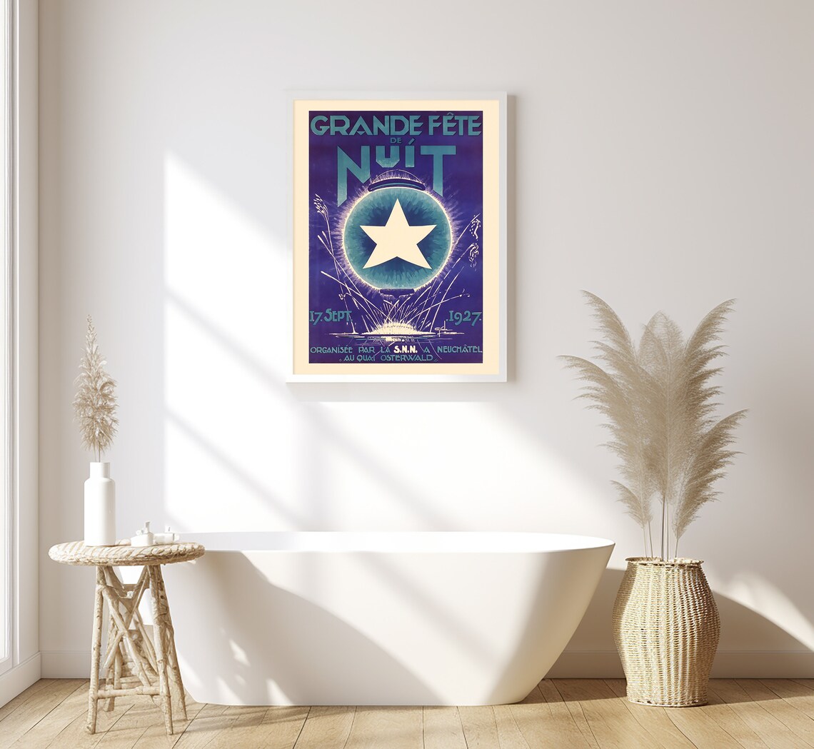 Neuchatel Switzerland Grande Fete De Nuit 1927 Fireworks Star Poster - Image 3