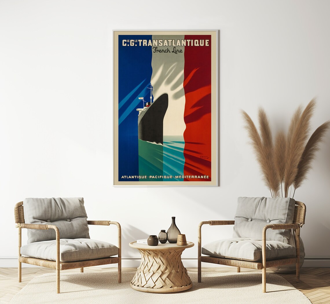 Transatlantic Ship France Vintage Travel Poster - Image 3