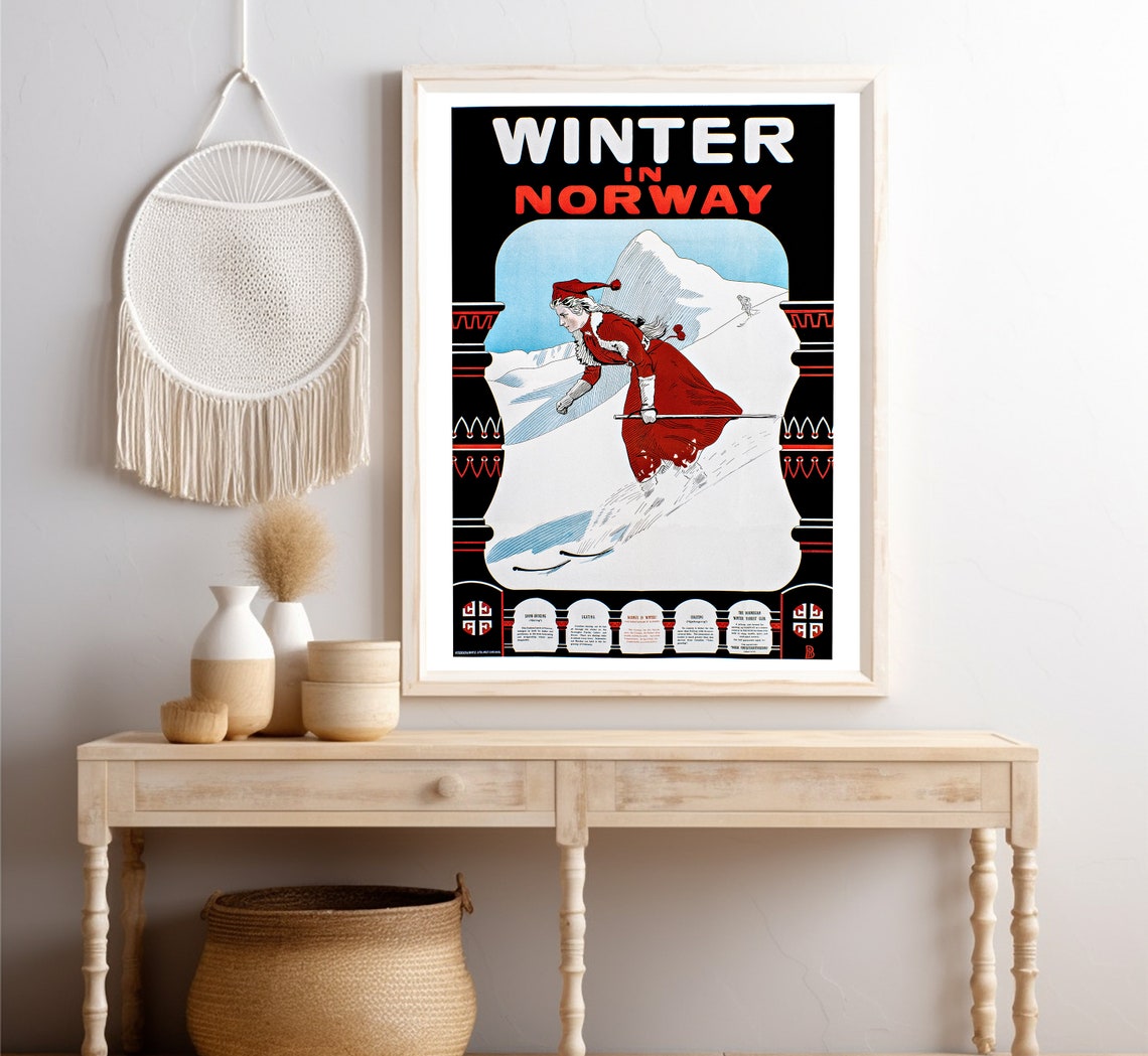 Winter in Norway Vintage Travel Poster Skier Snow Mountains Art Print - Image 4