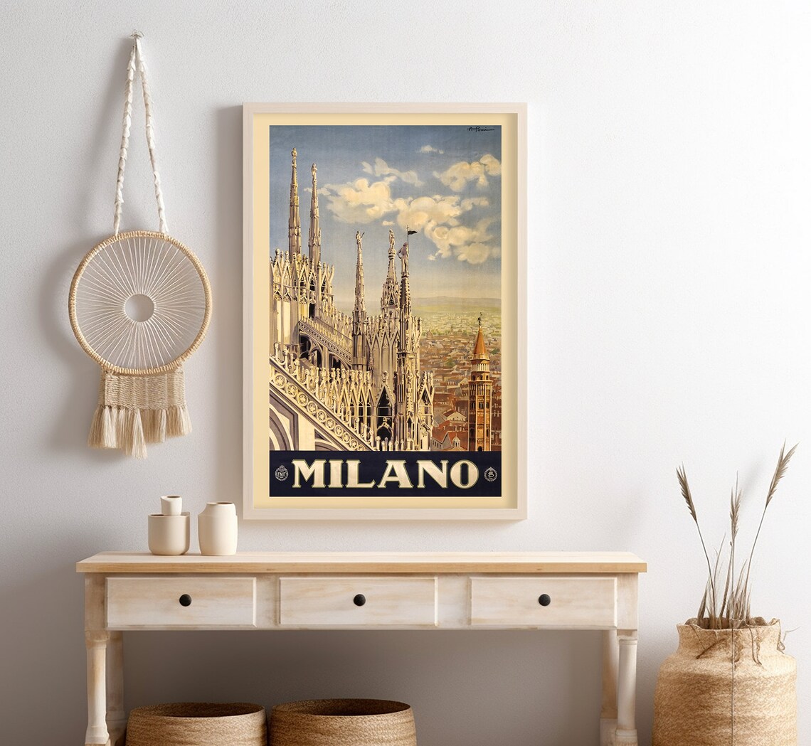 Milano Italy Vintage Travel Poster Duomo Cathedral Rooftop Art Print - Image 4