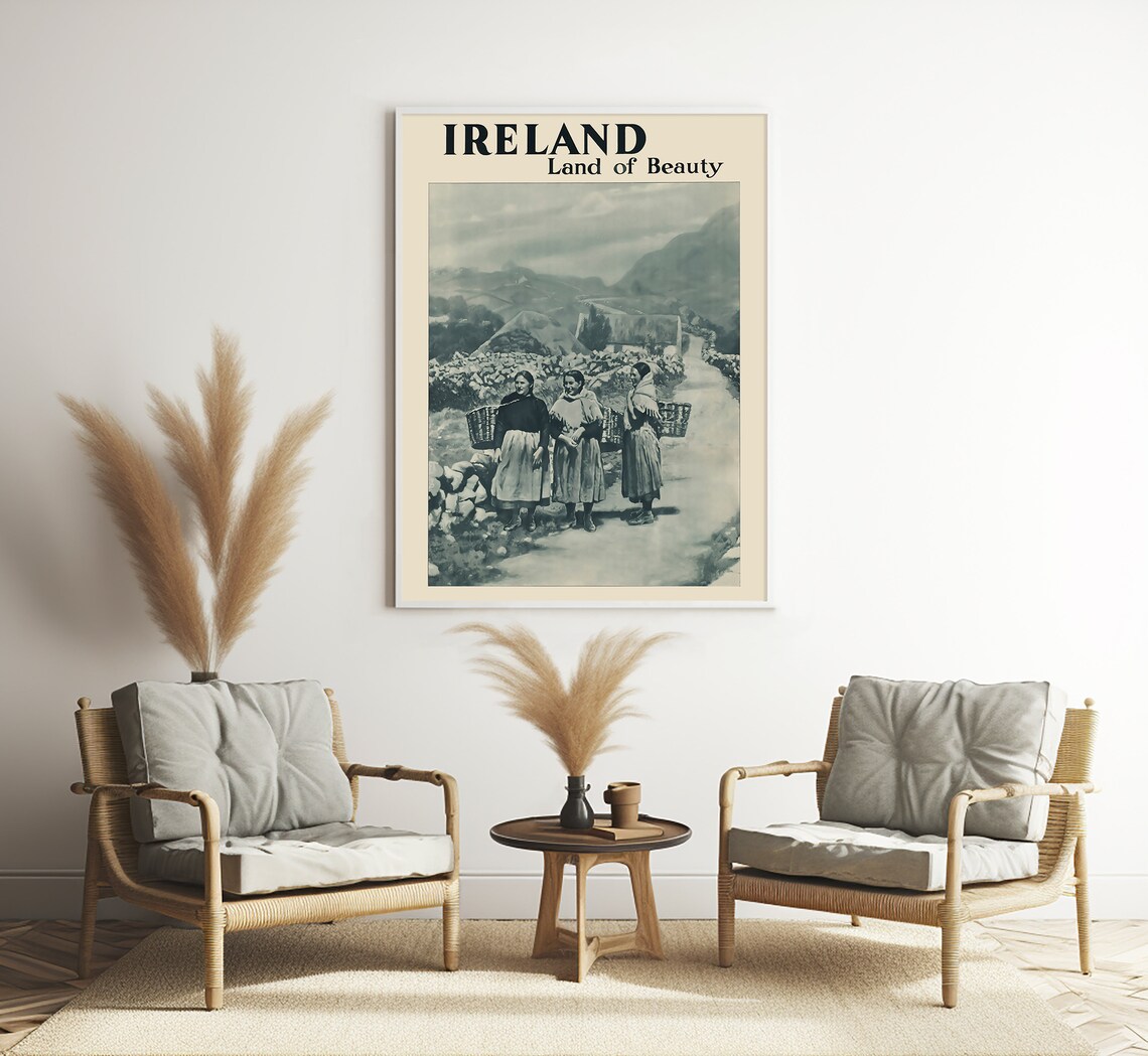 Ireland Land Of Beauty Rural Lane Stone Walls Vintage Travel Poster - Image 3