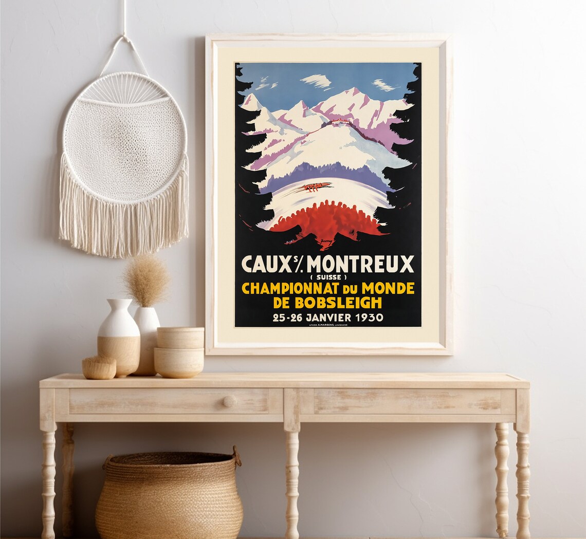 Caux Montreux Bobsleigh World Championship 1930 Vintage Winter Poster - Image 4