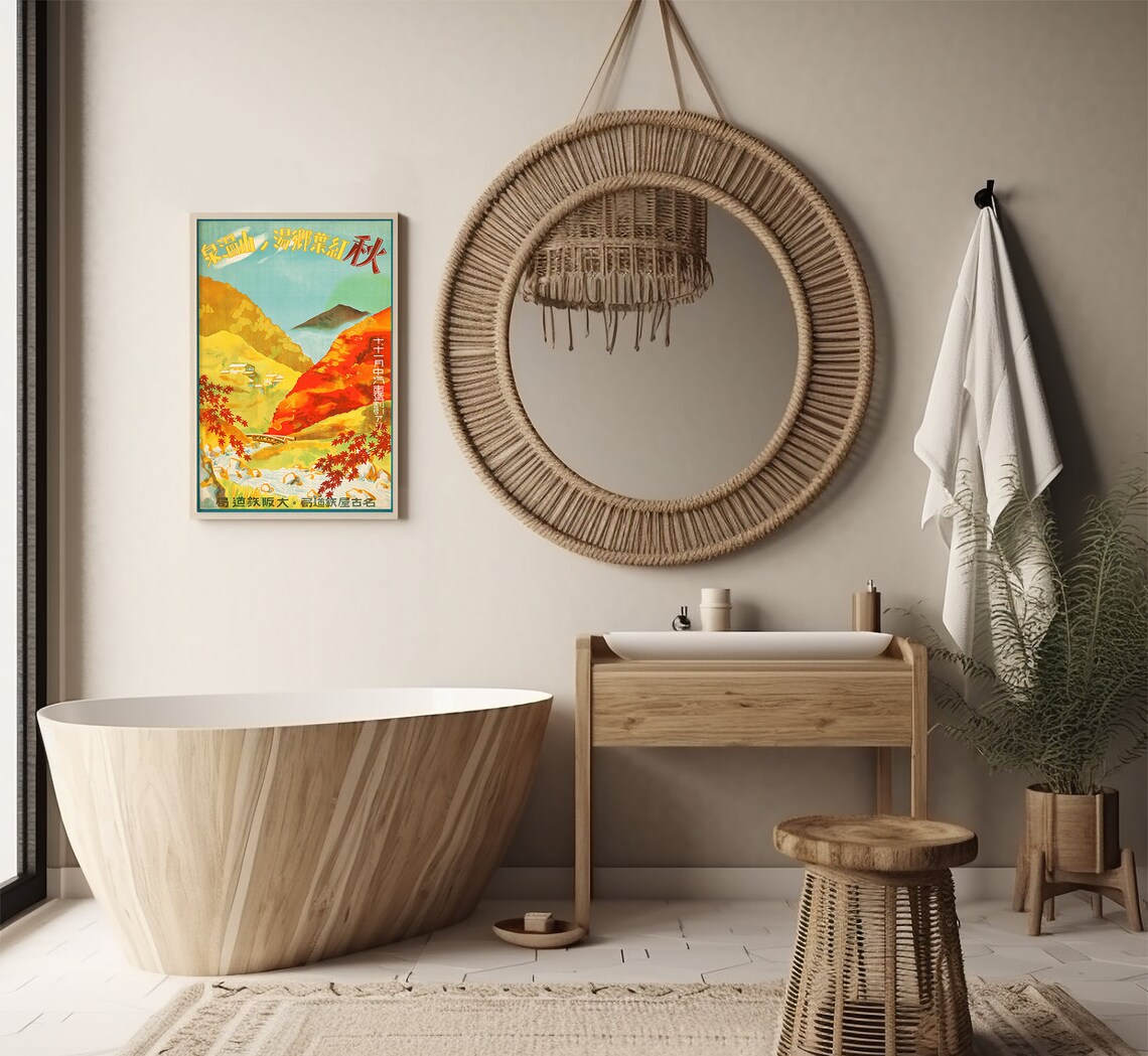 Yunoyama Onsen Japan Autumn Foliage Maple Valley Vintage Travel Poster - Image 2