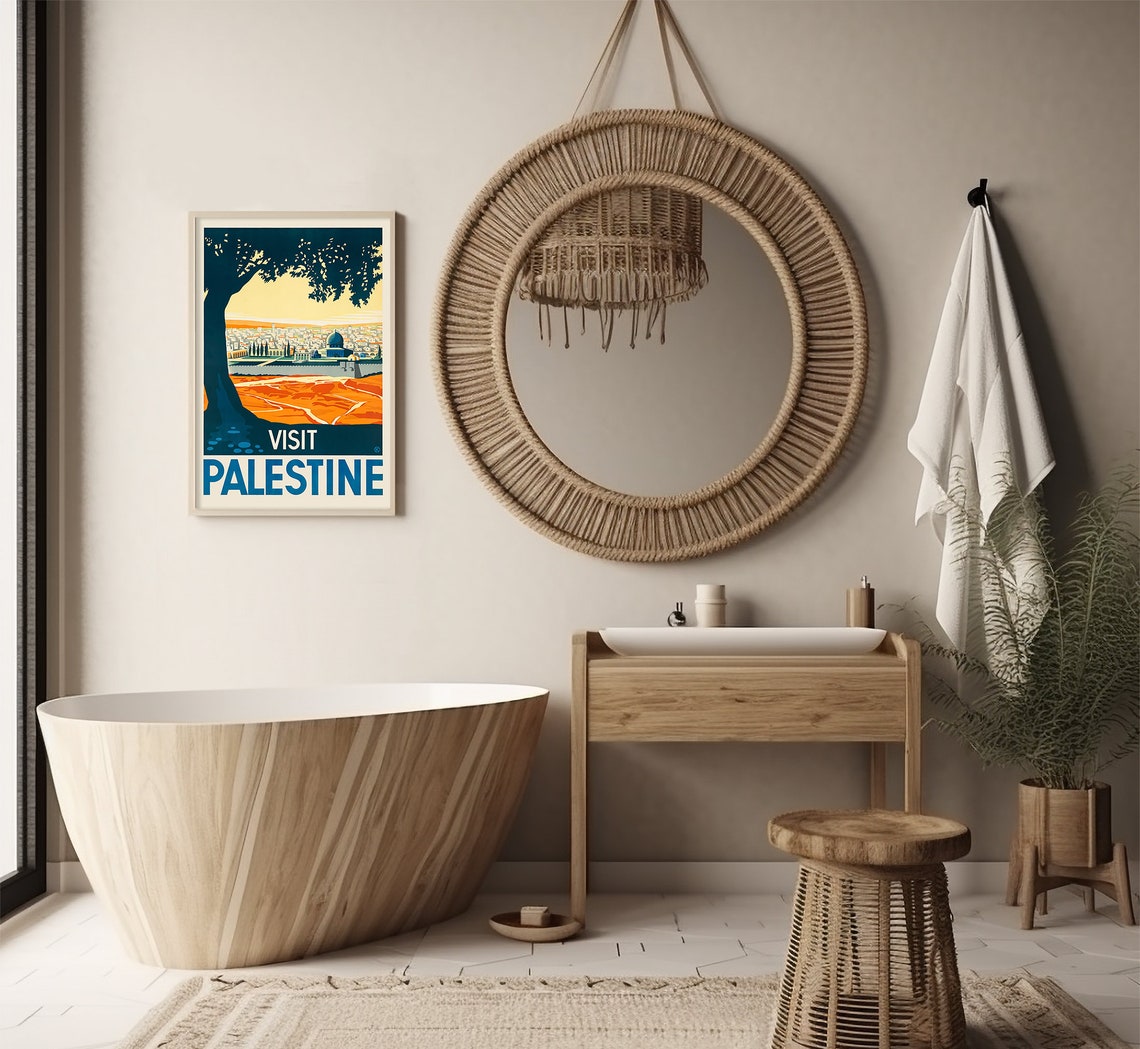 Visit Palestine Jerusalem Old City Dome Sunset Vintage Travel Poster - Image 3