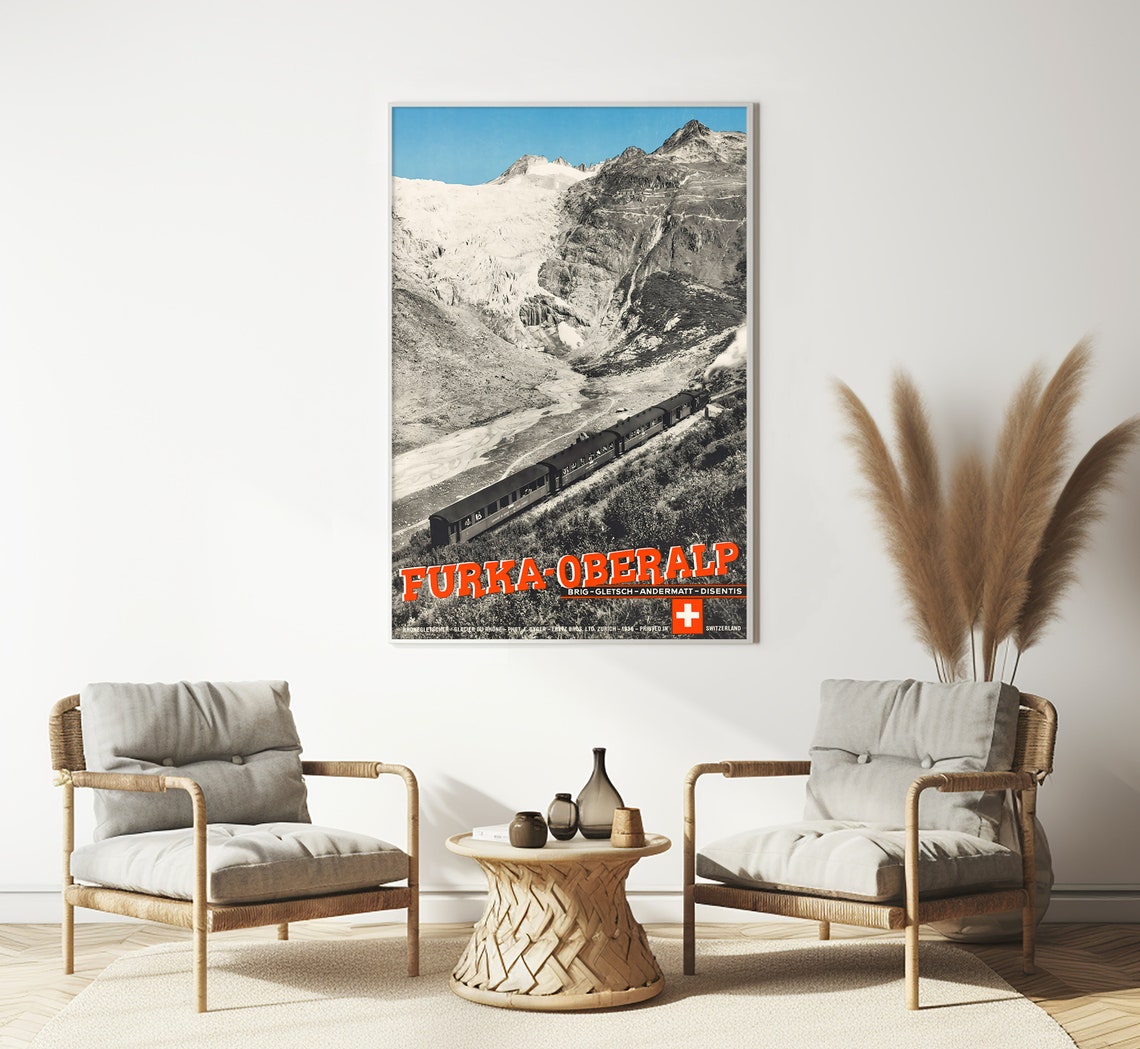 Furka Oberalp Glacier Mountain Railway Vintage Train Travel Poster - Image 3