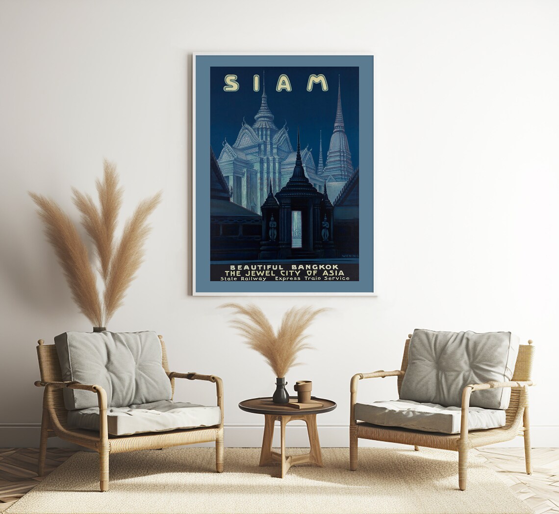 Siam Beautiful Bangkok Jewel City Of Asia Night Temple Travel Poster - Image 3