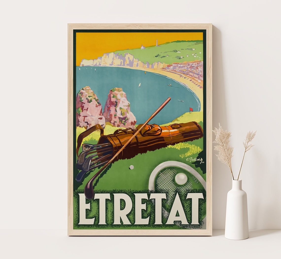 Etretat France Normandy Cliffs Bay Golf Course Tee View Travel Poster