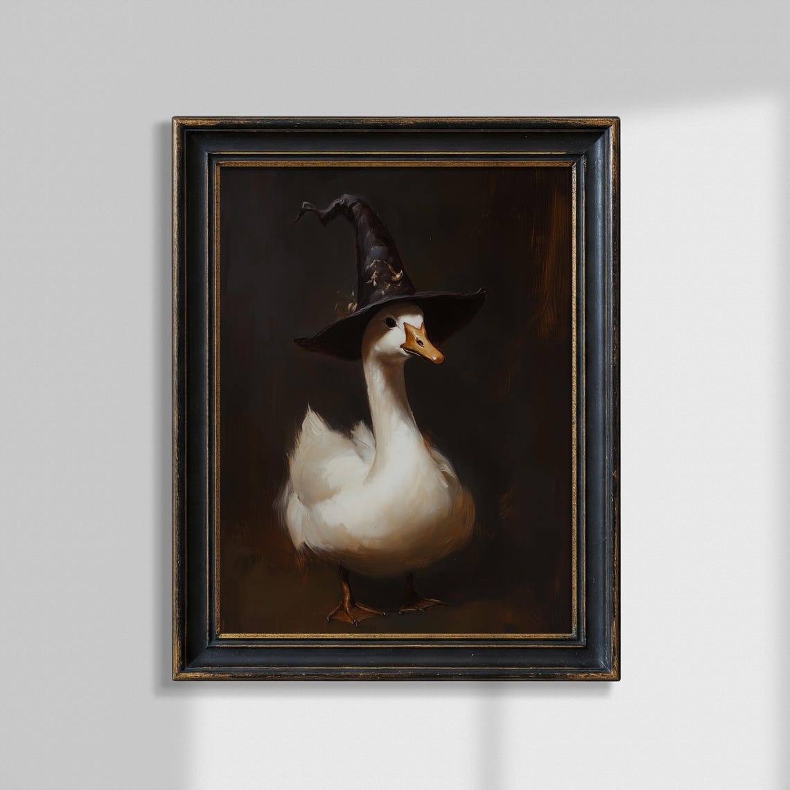 Silly Goose In Witch Hat Print Witchy Halloween Decoration Dark Academia Decor Gothic Whimsical Nursery Wall Art Fall Farmhouse