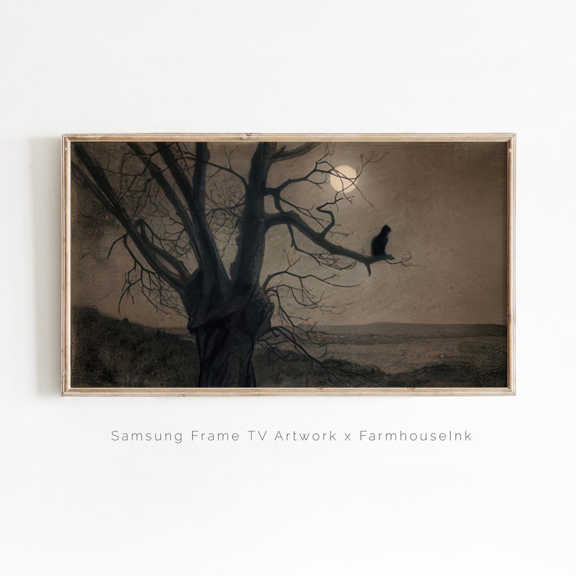 Samsung Frame Tv Art Black Cat In Moonlight Dark Western Neutral Halloween Decoration Witchy Fall Frametv Background Autumn