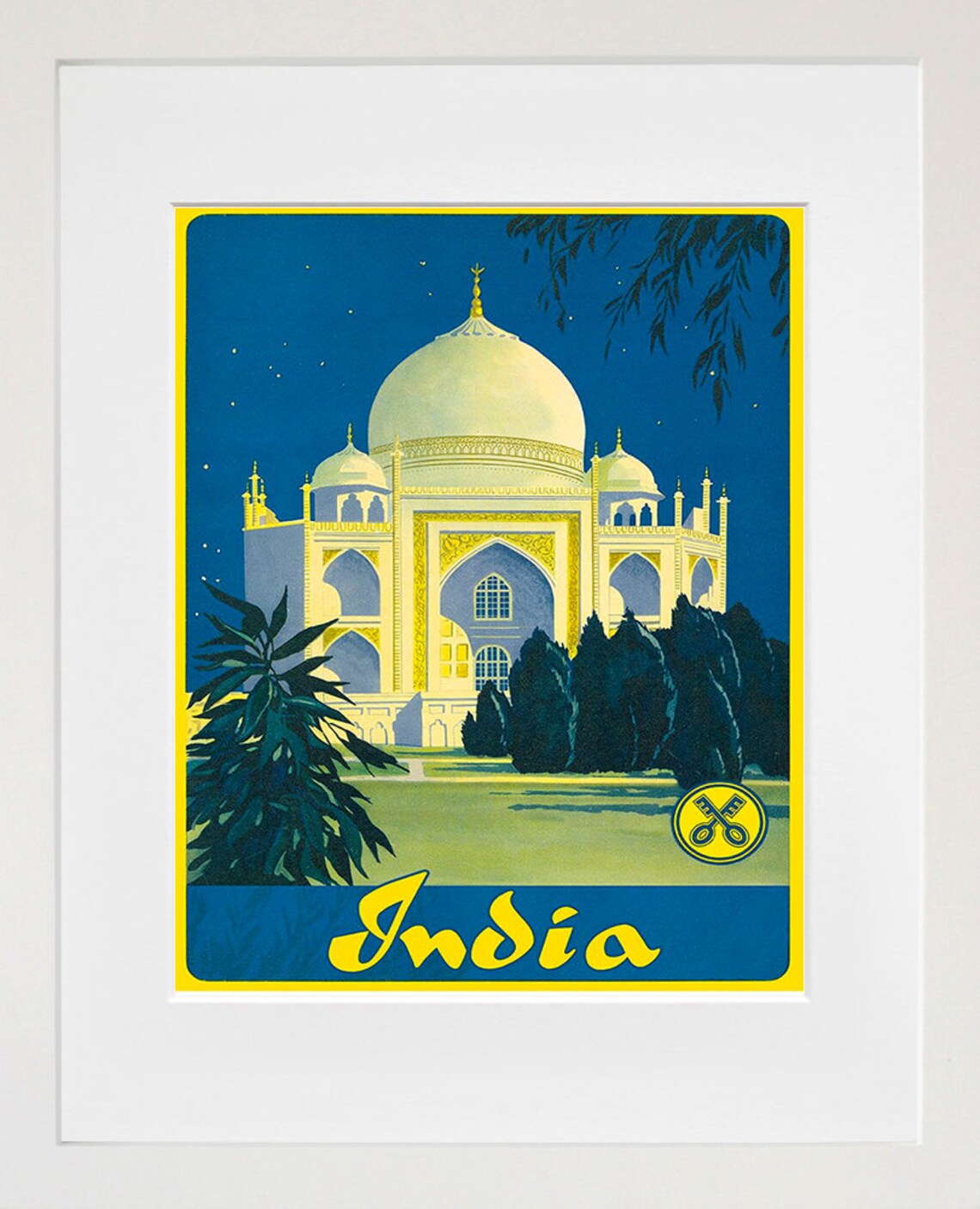 India Taj Mahal Moonlight Agra Night Vintage Travel Art Poster