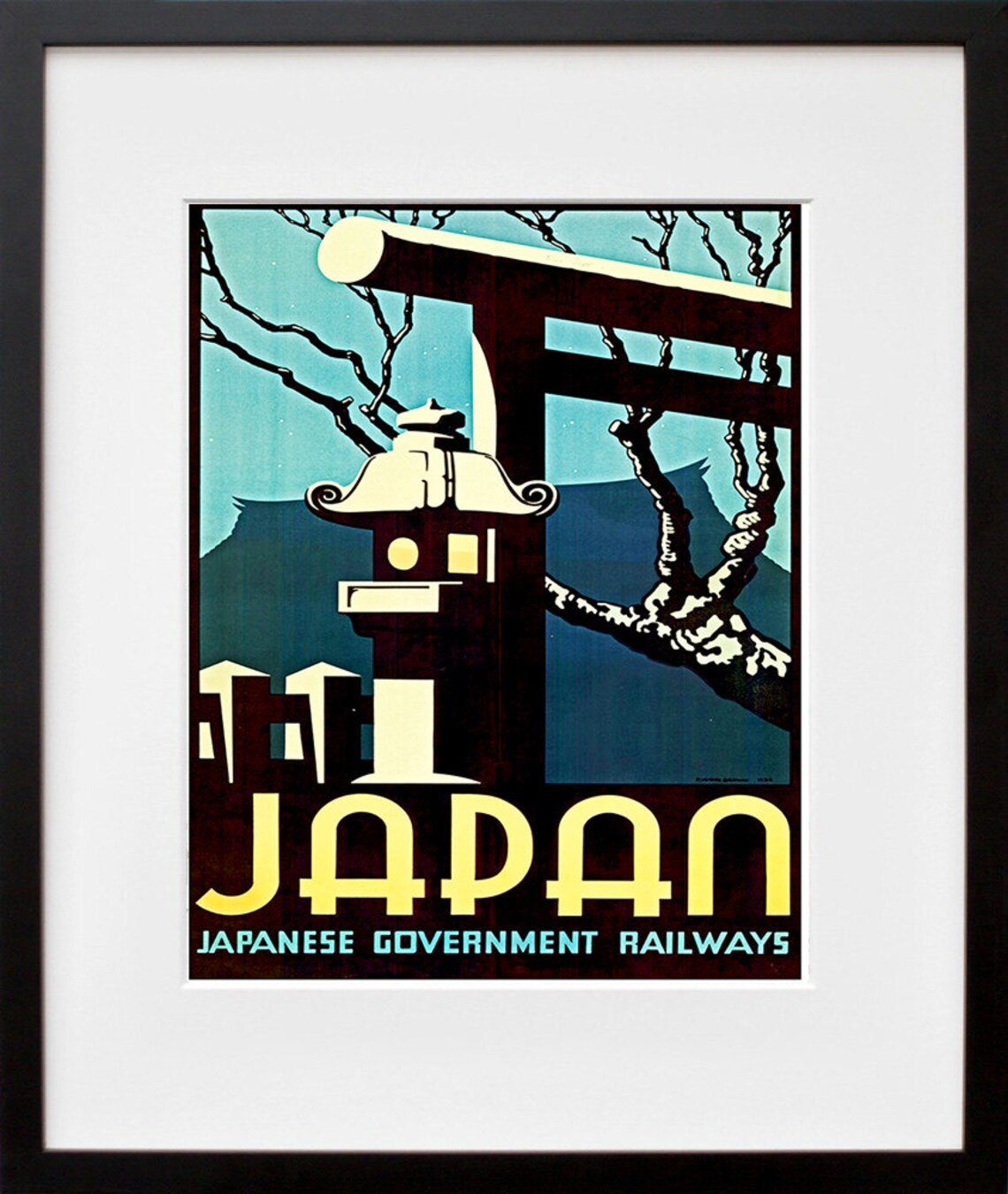 Japan Government Railways Torii Gate Lantern Vintage Travel Poster - Image 2