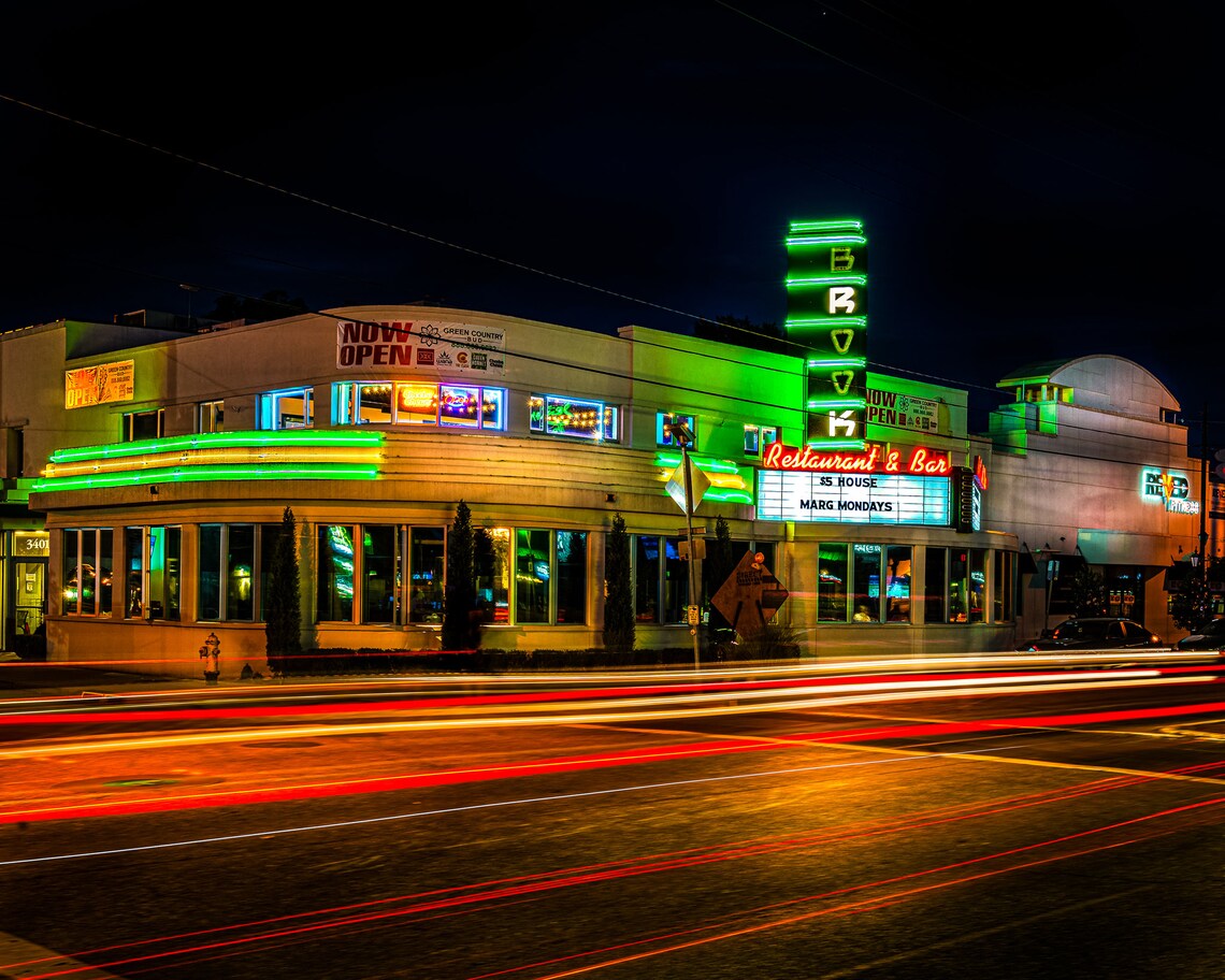 Tulsa Brook Theater Night Photo, Oklahoma Art Print