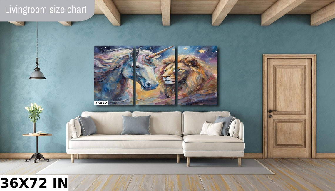 Nursery Room Wall Art Lion And Unicorn Print Nursery Decor Lion And Unicorn Wall Art Kids Room Art Lion And Unicorn Moon And Stars - Image 2