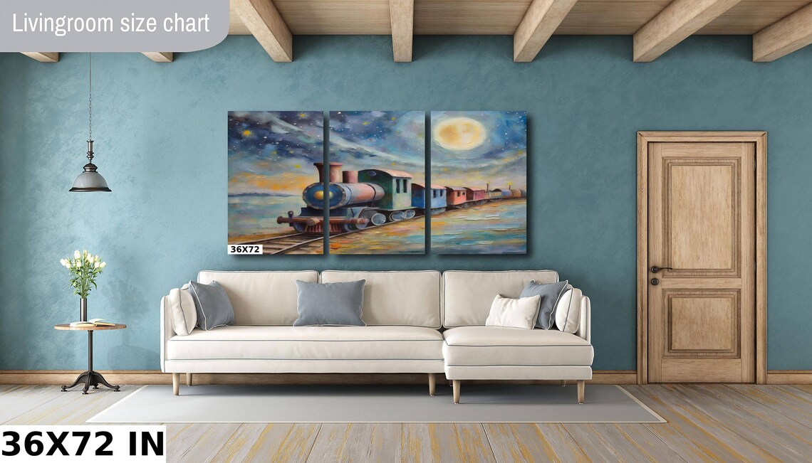 Toy Train With Moon And Stars Nursery Art Print - Image 2