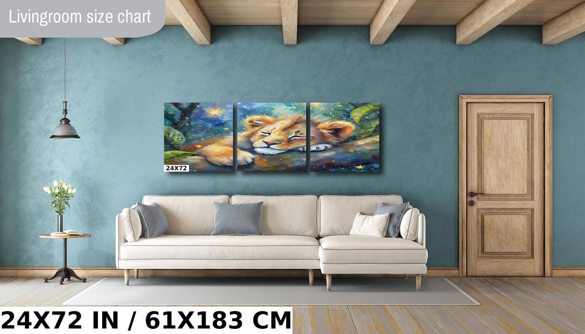 Sleeping Lion Cub On Tree Branch Under Starry Sky Nursery Poster - Image 3