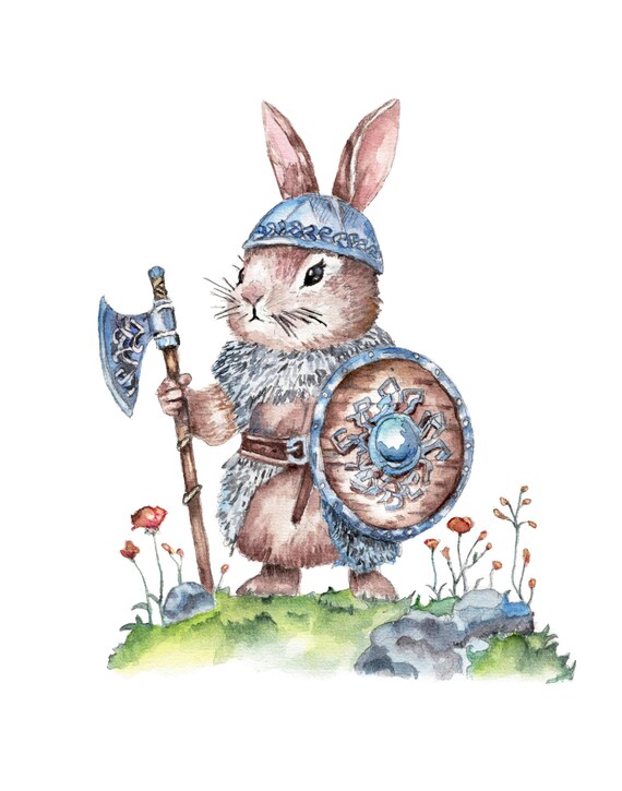 Viking Bunny Funny Bunny Print Cute Animal Print Whimsical Bunny Painting Funny Animal Print Funny Animal Art Gift Pet Portrait Cute Art