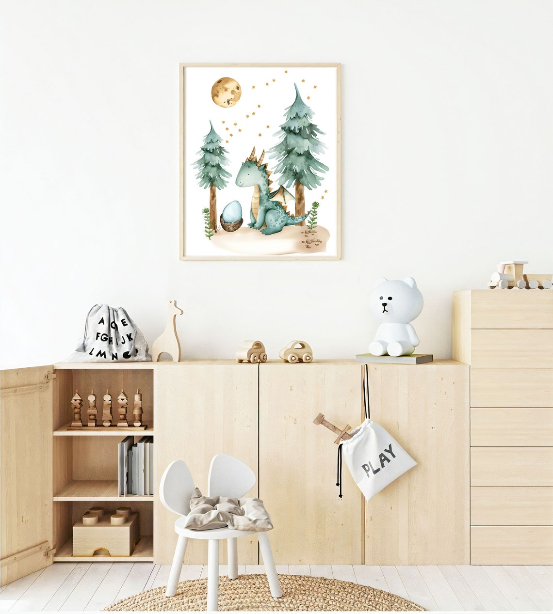 Mother Dragon With Egg Under Moon And Stars Nursery Dragon Poster - Image 3