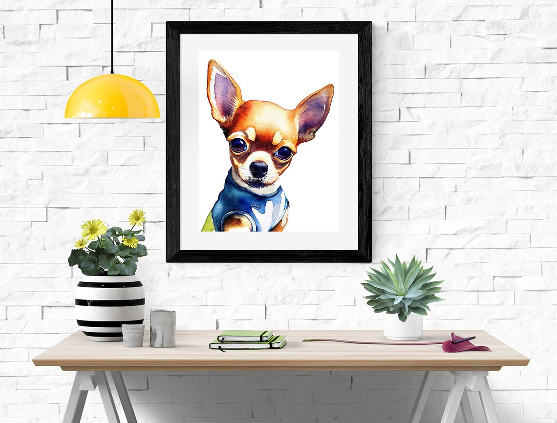 Chihuahua Puppy in Blue Shirt Watercolor Cute Dog Nursery Poster - Image 2