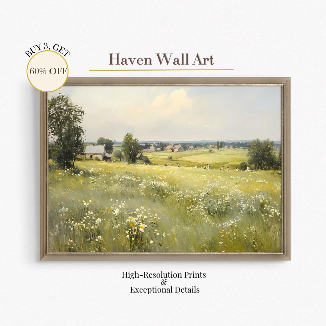 Wildflower Meadow Farmhouse Countryside Summer Landscape Poster