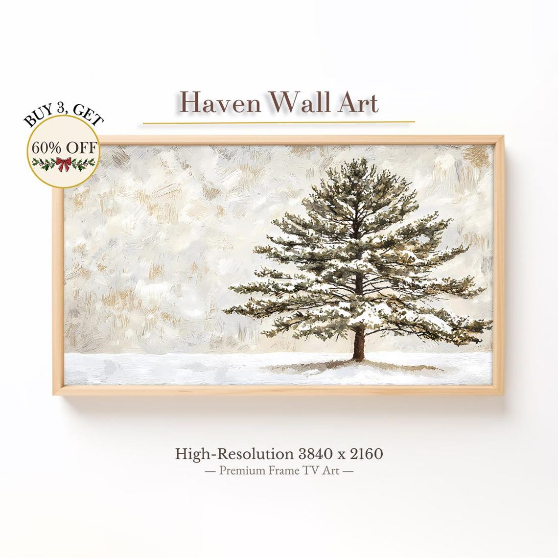 Snowy Pine Tree Winter Field Neutral Tones Rustic Art Poster