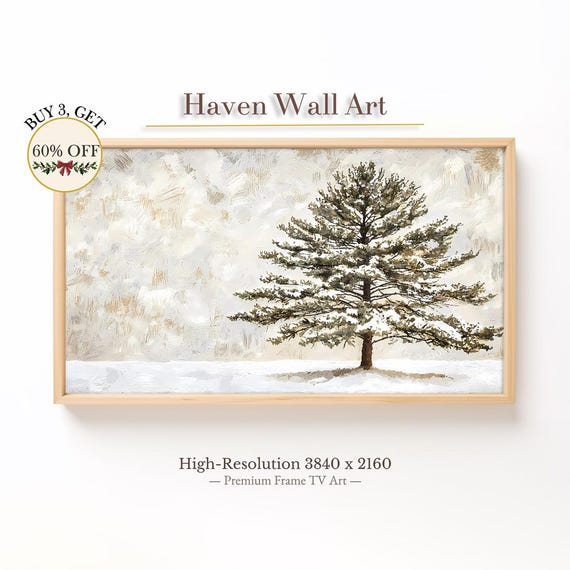 Rustic Snowy Pine Winter Landscape Tv Art Samsung Frame Farmhouse Decor Cozy Wall Cabin Twl006