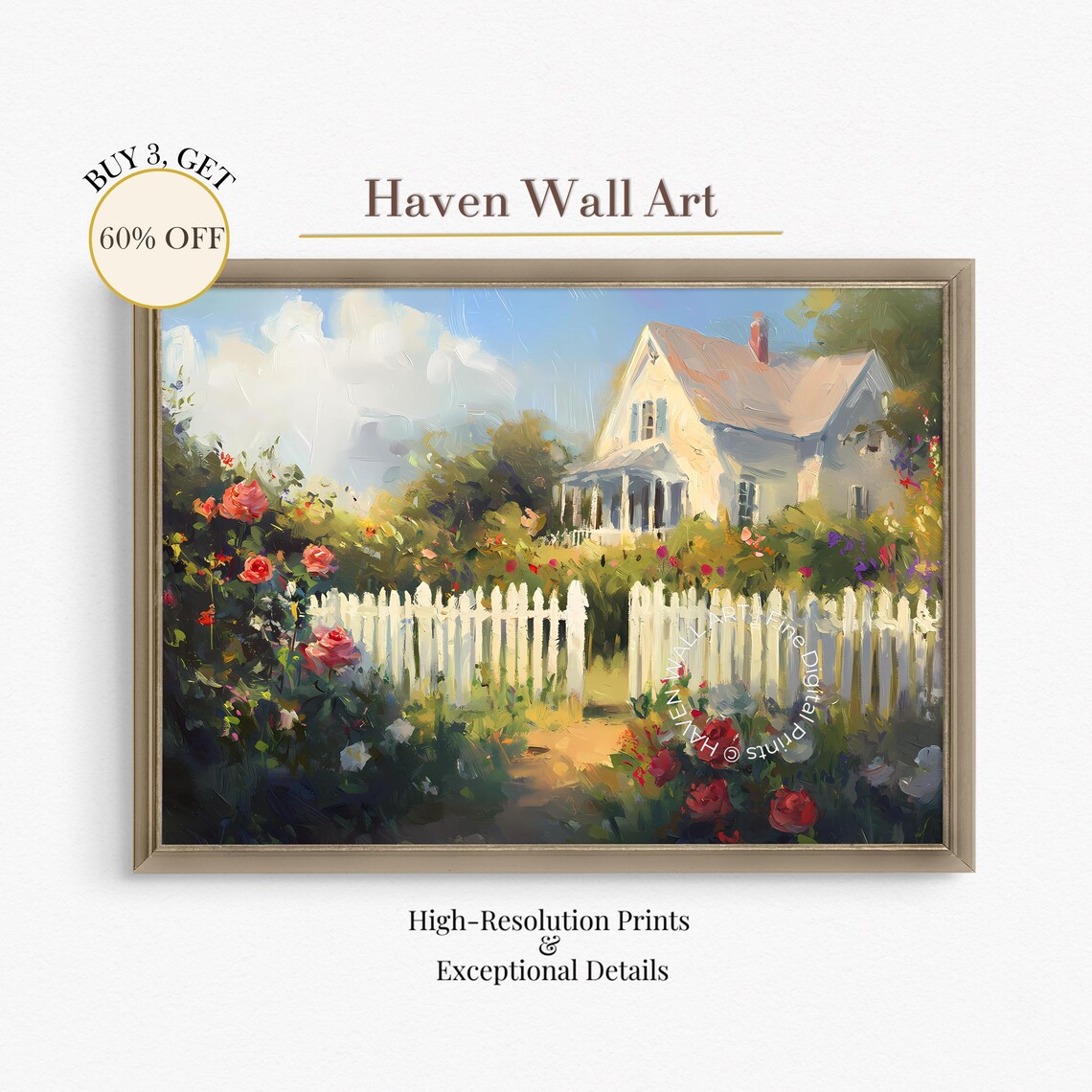 Country Farmhouse Rose Garden White Picket Fence Morning Art Print