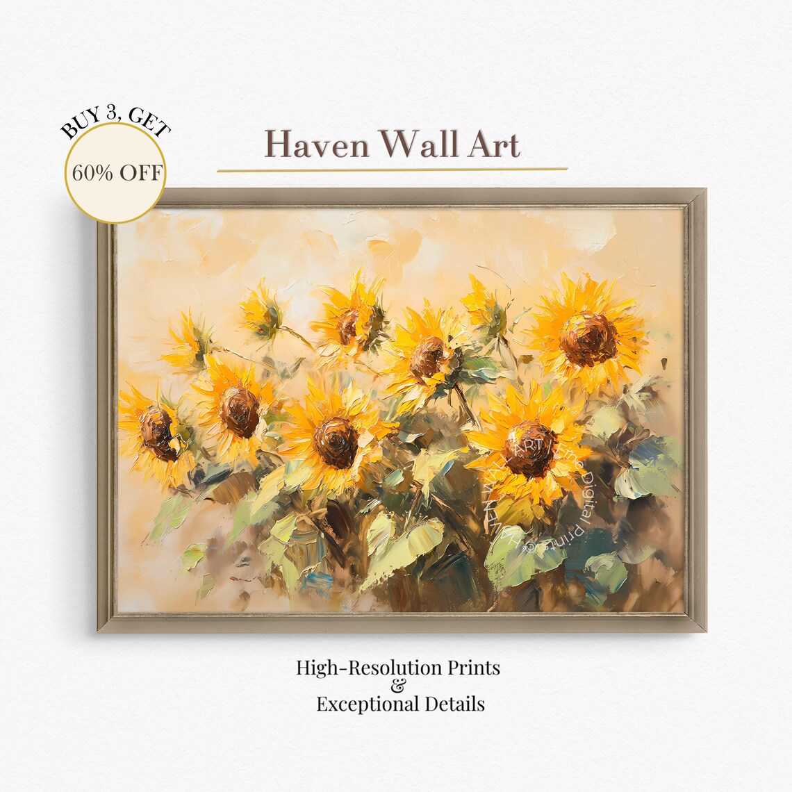 Bright Sunflowers Bouquet Impasto Golden Warm Summer Floral Poster