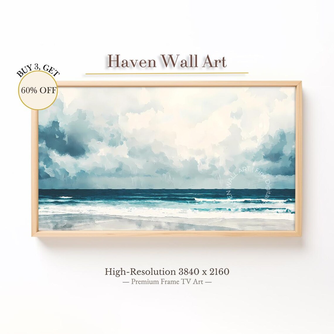 Moody Seascape Stormy Sky Teal Ocean Waves Coastal Art Poster