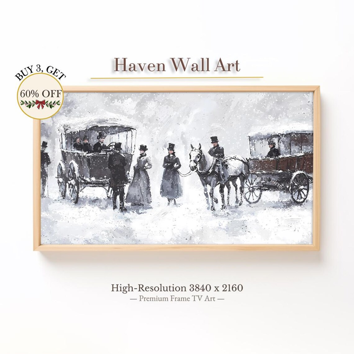 Horse Drawn Carriages Snowy Victorian Street Scene Painting Poster