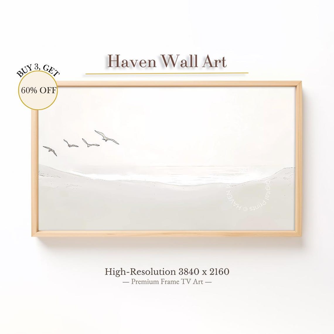 Seagulls Soaring Over Minimal White Beach Serene Coastal Print